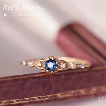 Ree. blue velvet natural sapphire pearl 18k gold vitage classical ring ring