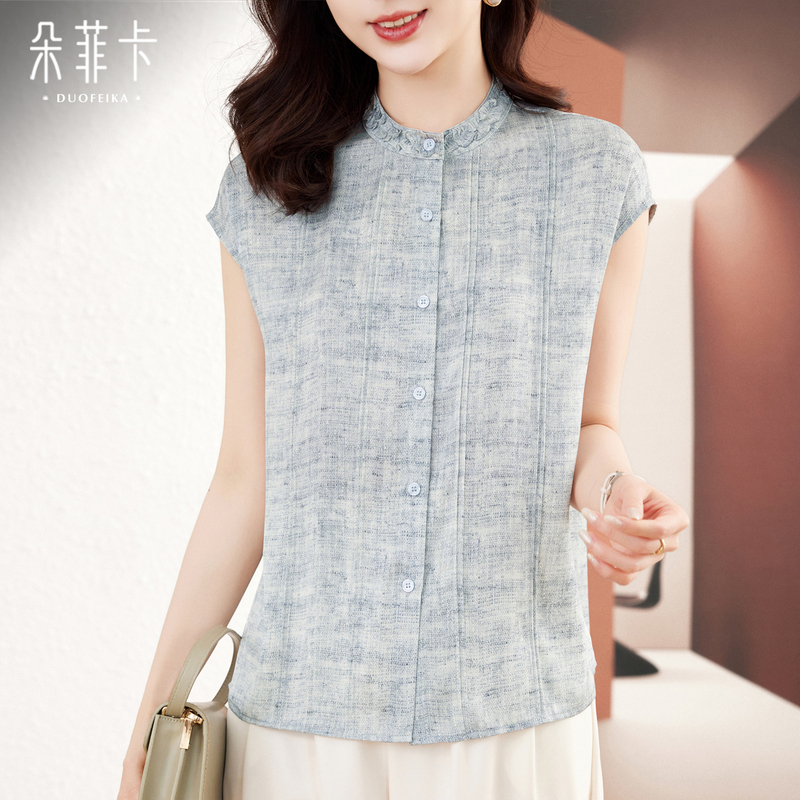 High-End Korean Style Stunning Stand-Up Collar Silk Shirt for Women, Short-Sleeved, 2026 Summer New Style, Elegant Mulberry Silk Top High-End Korean Style Stunning Stand-Up Collar Silk Shirt for Women, Short-Sleeved, 2026 Summer New Style, Elegant Mulberry Silk Top