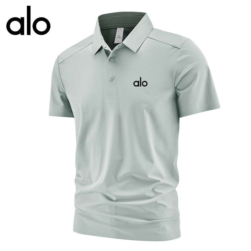 Alo Short-Sleeved Polo Shirt for Men and Women, Summer Ice Silk Skin-Friendly Quick-Drying Lapel Breathable Sports Simple Casual T-Shirt