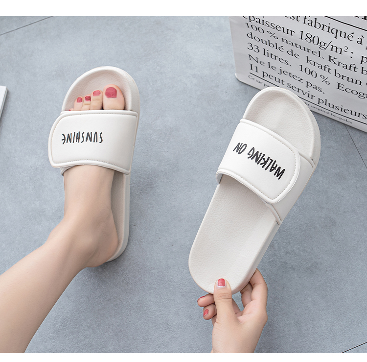 Naha Casual Home Slippers for Summer, Indoor Non-Slip, Thick-Soled, Outdoor Magic Buckle Adjustable Slippers for Women