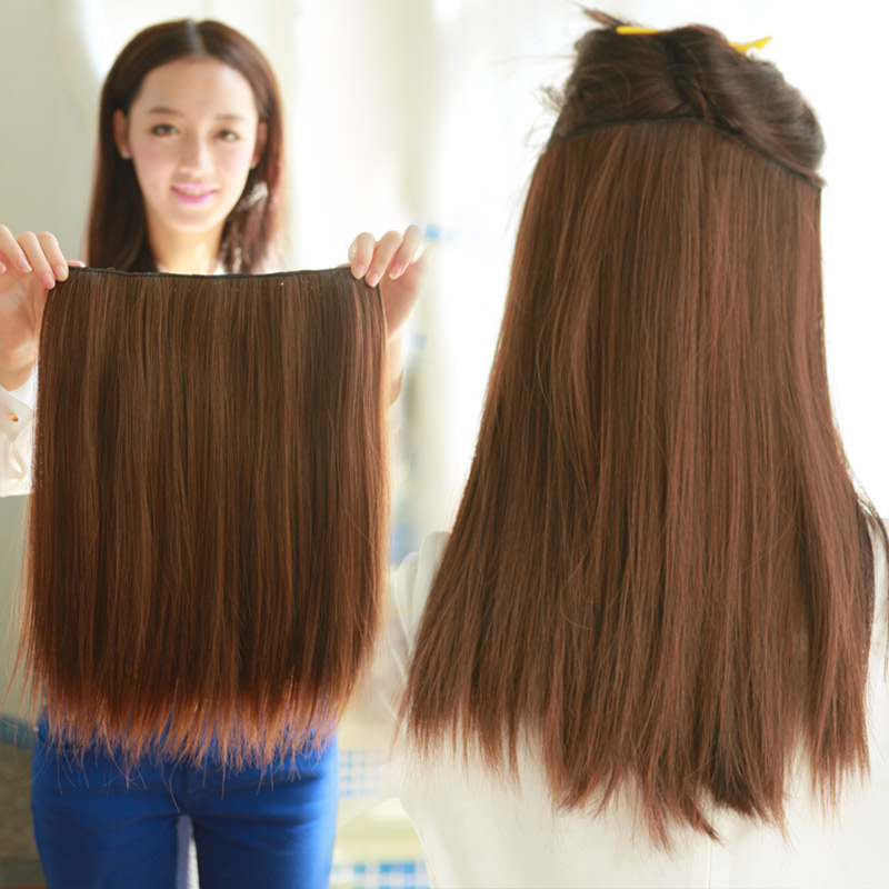 Wig piece live-action hair picking up woman 45 long one-piece medium long straight hair thickening without marks and smooth and genuine hair clip hair