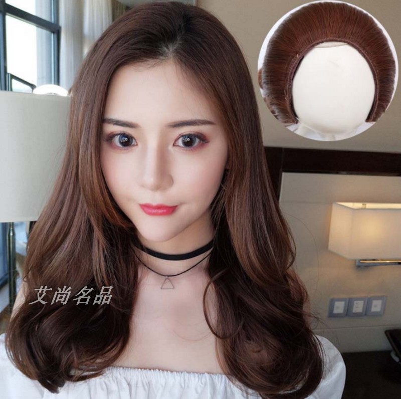 Wig female real human hair U-shaped half headgear Big wave fluffy curly pear flower head One piece real hair headgear new