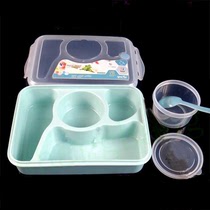 Four-point grid plastic lunch box Student canteen lunch box Microwave hole fast food box Food grade lunch box Soup bowl spoon