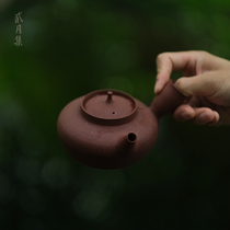 (Two Moon Collection) Ziqing persimmon-shaped sand pot Chaozhou hand-drawn sand pot side handle teapot teapot 400cc