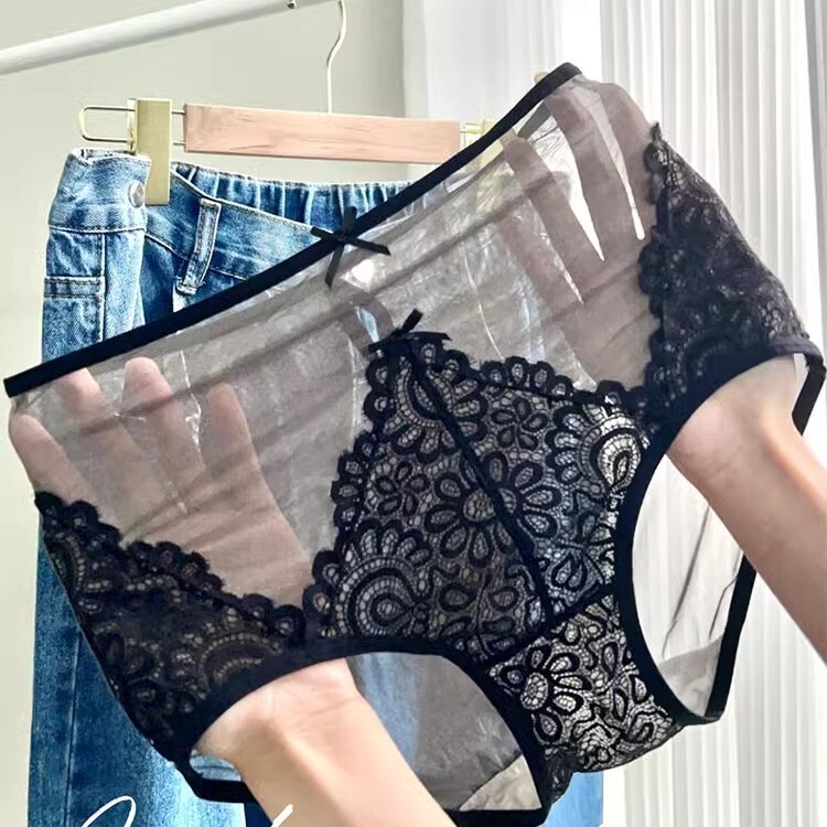 Black Lace New Chinese Style Underwear for Women, Ultra-Thin, Seamless, Sexy, Tummy Control, Butt-Lifting, Breathable, High-Waisted, Plus-Size Briefs