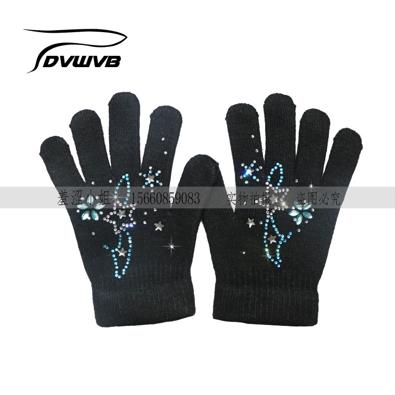 Miss Shy - Shi - skating gloves multi - colored hot drill series is warm