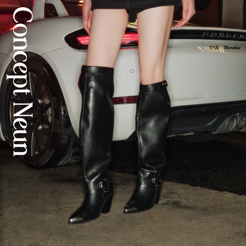 Concept Neun New Product Texas Series Metal Splicing Pointed Toe High Heel Thick Heel Western Over-The-Knee Boots for Women