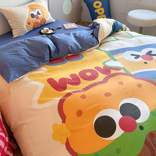 Juego de cuatro piezas de cama de algodón puro con dibujos de dopamina, ropa de cama de algodón para niños, funda de edredón, sábanas, 2025