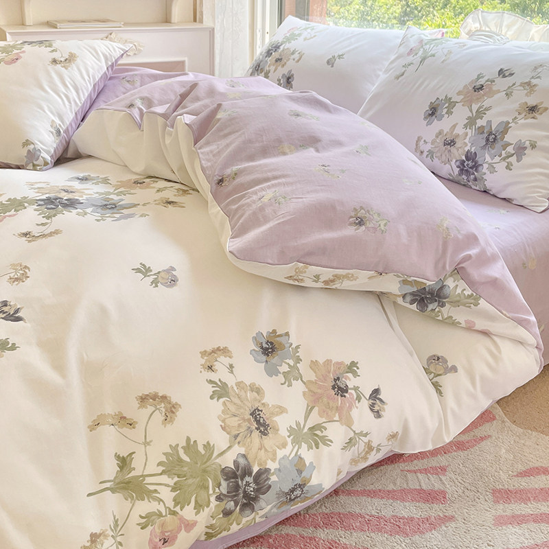 American Fields Garden Ins Pure Cotton Bed Four Sets 100 Total Cotton Girls Bed Linen Bed Linen Three Sets of Bed Hats-Taobao