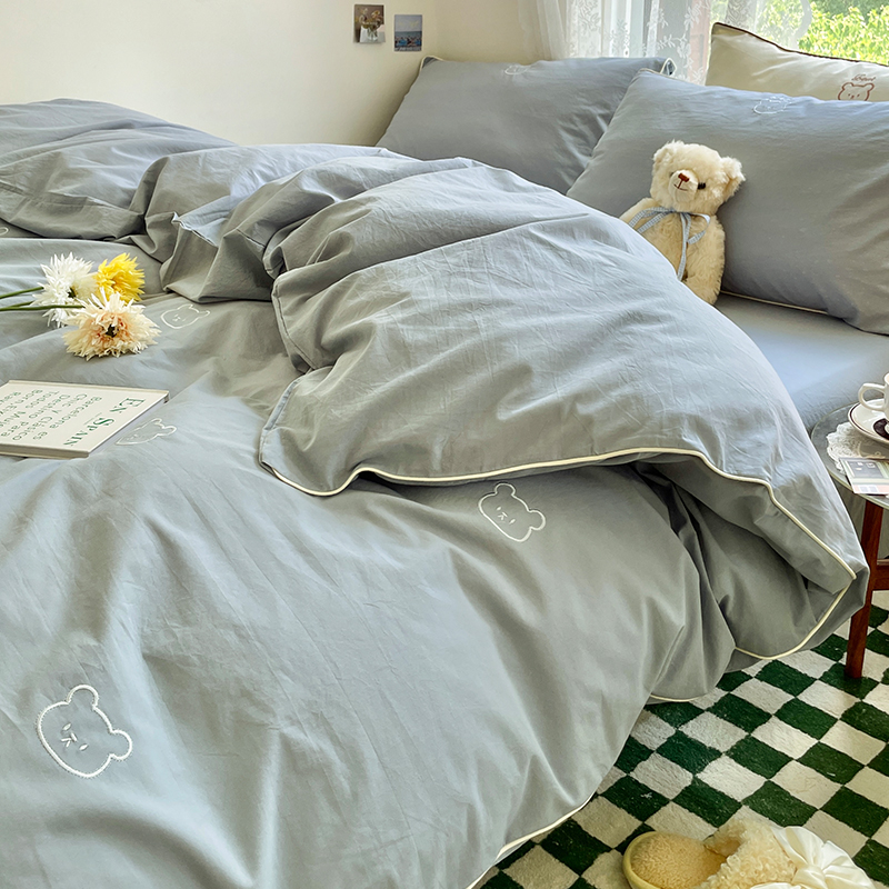 Ins washed cotton bed four-piece set pure cotton 100 children's simple bedding bed sheet quilt cover three-piece set boy