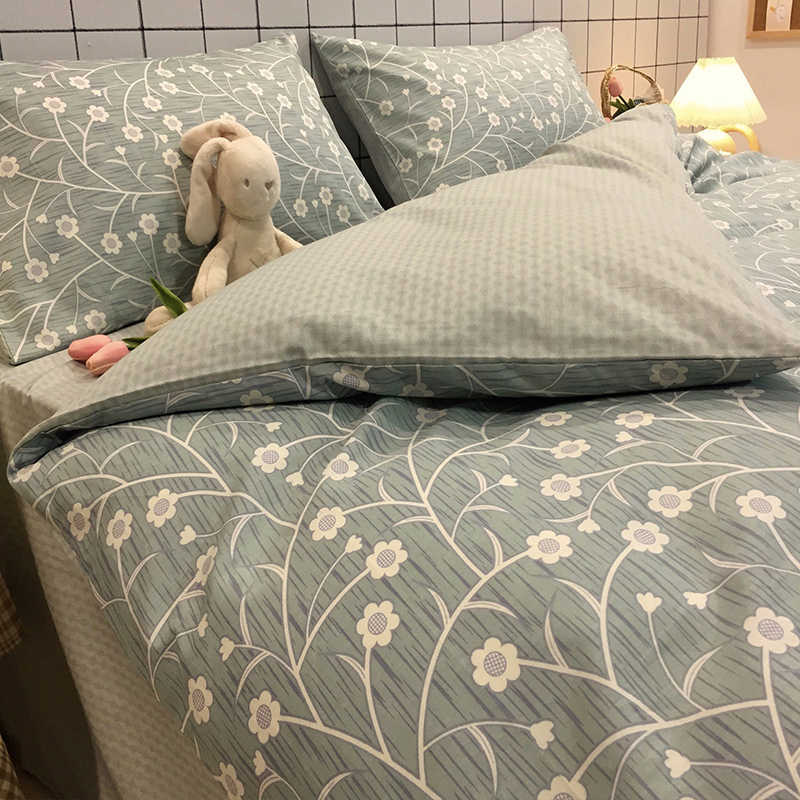 ins wind cotton bed four-piece set 100 cotton sheets small floral bedding quilt cover three-piece set bed Kasa style girl
