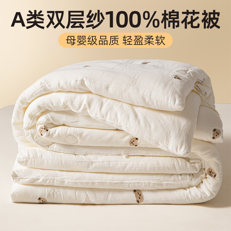 Double-Layer Gauze Cotton Quilt, Winter Quilt, Pure Cotton Quilt, Thickened for Winter, Warm Quilt Core, Single-Person Spring and Autumn Quilt