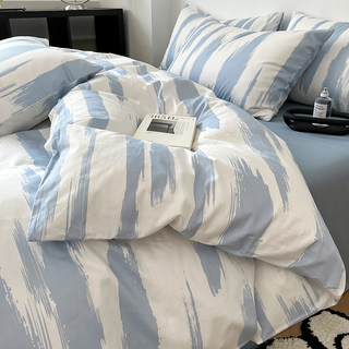 Simple Pure Cotton Four-Piece Bedding Set 100% Cotton Nordic Style Duvet Cover Bed Sheet Dormitory Single Bed Fitted Sheet Three-Piece Set 4
