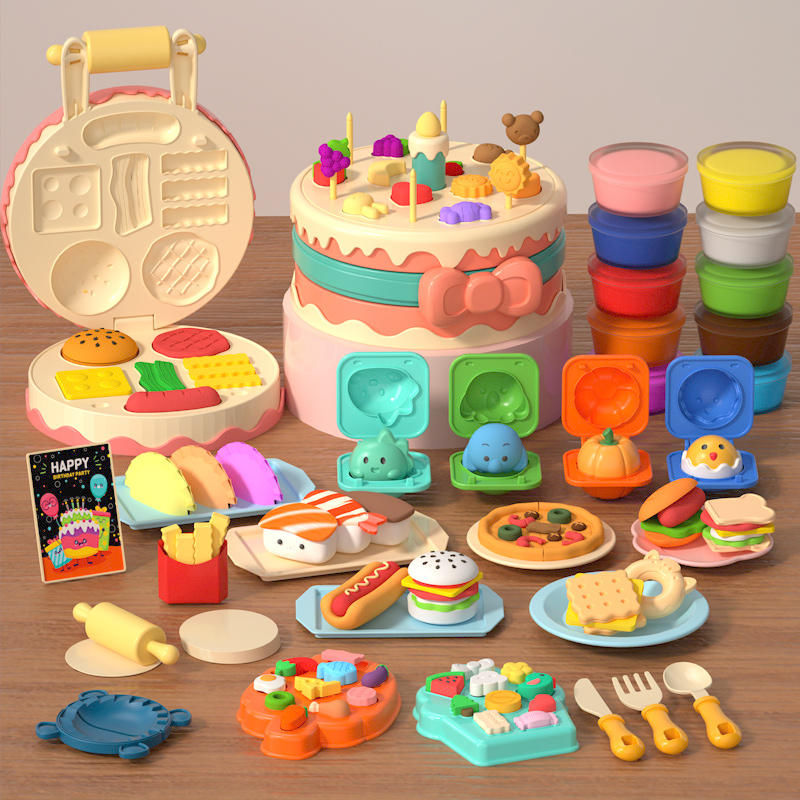 Burger machine Plasticine non-toxic color mud children ultra light clay mold tool set handmade girl toys