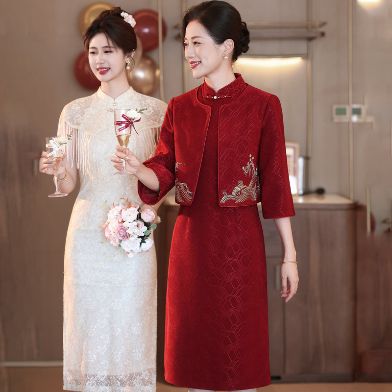 Elegant New 2026 Wedding Banquet Outfit for Mother-In-Law, Young and Stylish Set for Female Mother, Autumn Dress, Wedding Dress