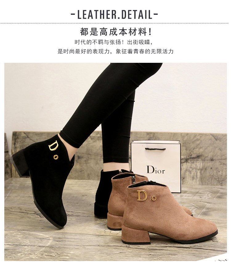 Giày cao cổ nữ nhỏ cộng với nhung nhung nữ mùa xuân và thu 2018 mới dày với bốt Martin đế bằng gió Anh ống ngắn phiên bản Hàn Quốc giày boot nữ cổ cao đế bệt