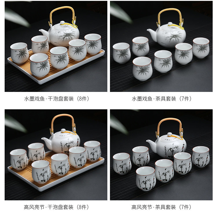 Jingdezhen ceramic Kung Fu tea set, home handle teapot and tea cup complete set, simple gift box with a tray included pic 7