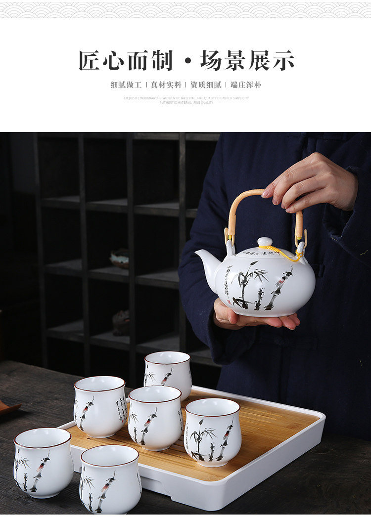 Jingdezhen ceramic Kung Fu tea set, home handle teapot and tea cup complete set, simple gift box with a tray included pic 30
