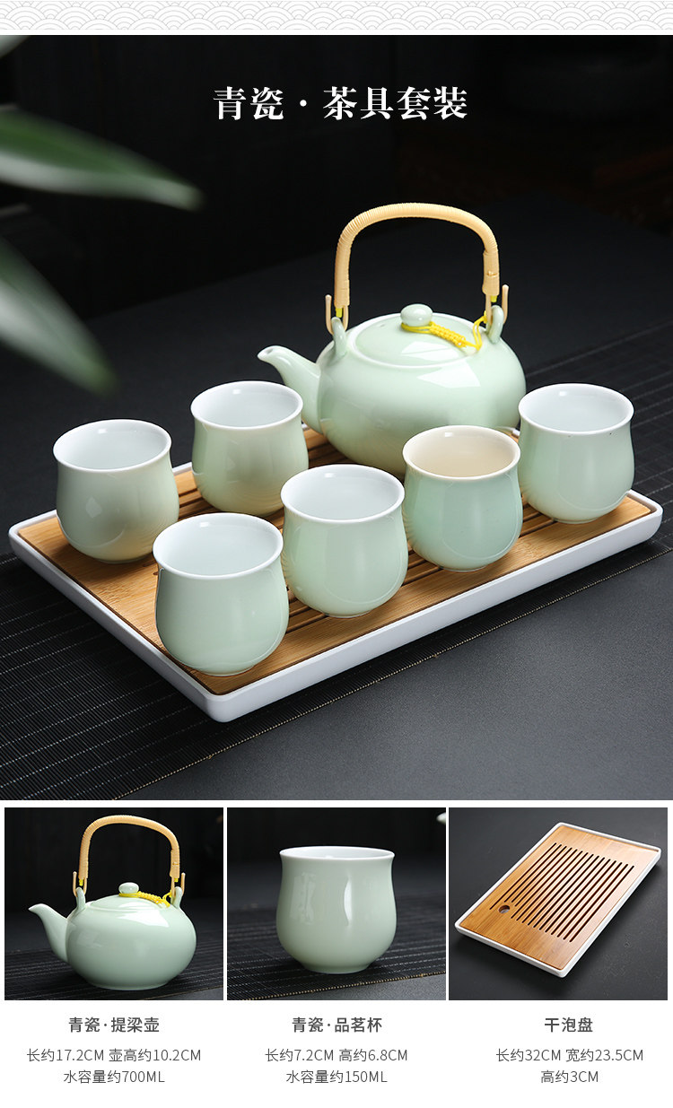 Jingdezhen ceramic Kung Fu tea set, home handle teapot and tea cup complete set, simple gift box with a tray included pic 28