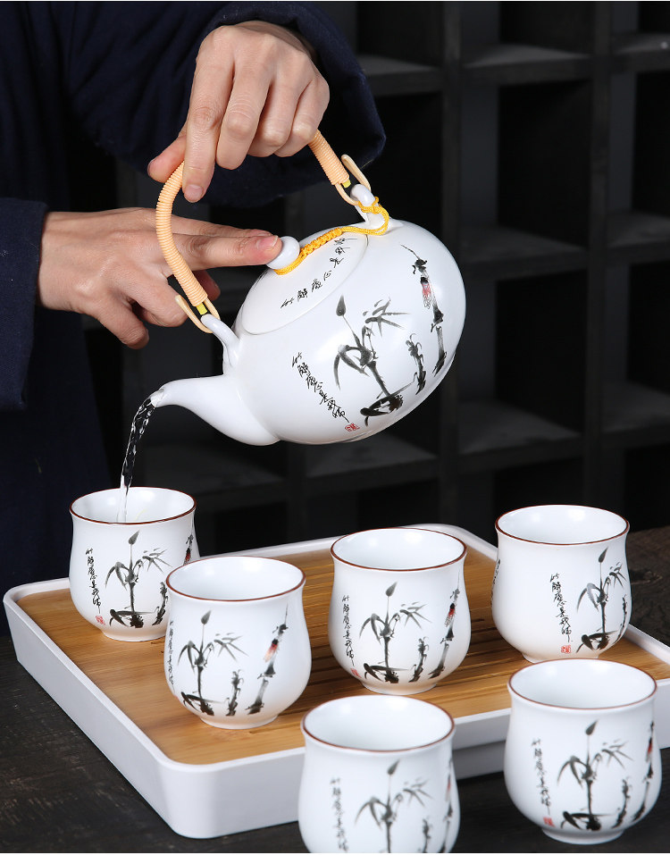 Jingdezhen ceramic Kung Fu tea set, home handle teapot and tea cup complete set, simple gift box with a tray included pic 12