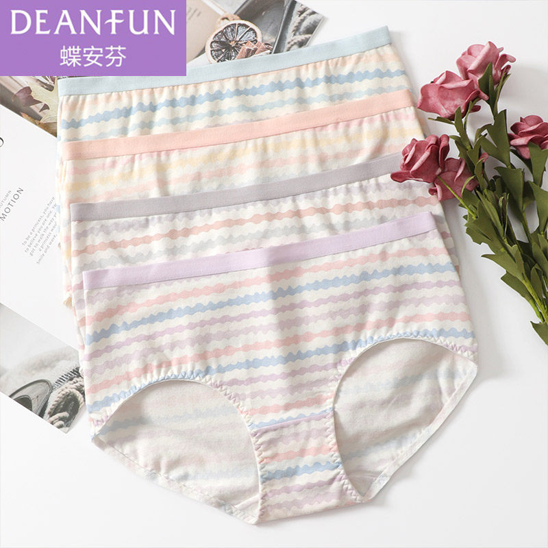 Die Anfen women's underwear women's underwear mid-waist boxer cotton soft and comfortable breathable stripes cute bag hip lift