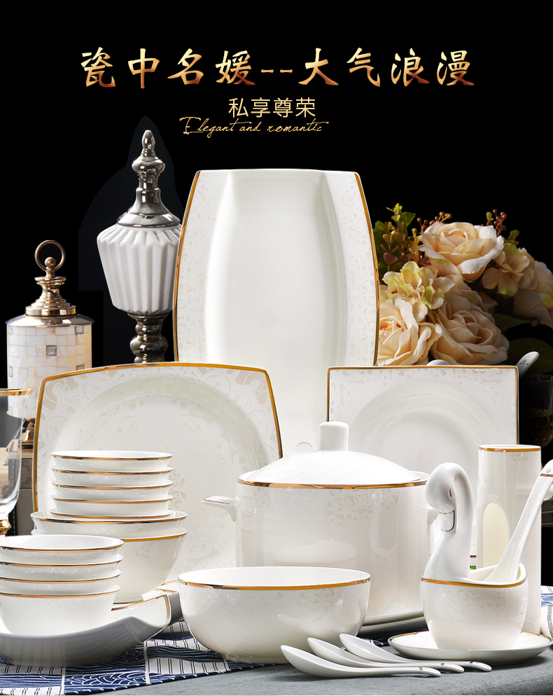 The dishes suit household Nordic character porcelain tableware suit ceramic light 0 soup bowl chopsticks, The European and American key-2 luxury spring dishes