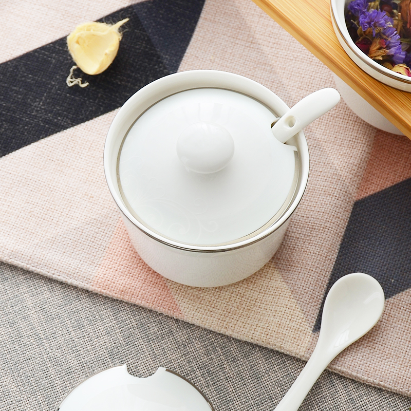 Tangshan red peony ipads China creative home kitchen seasoning sauce pot three - piece suit ceramic salt shaker jar
