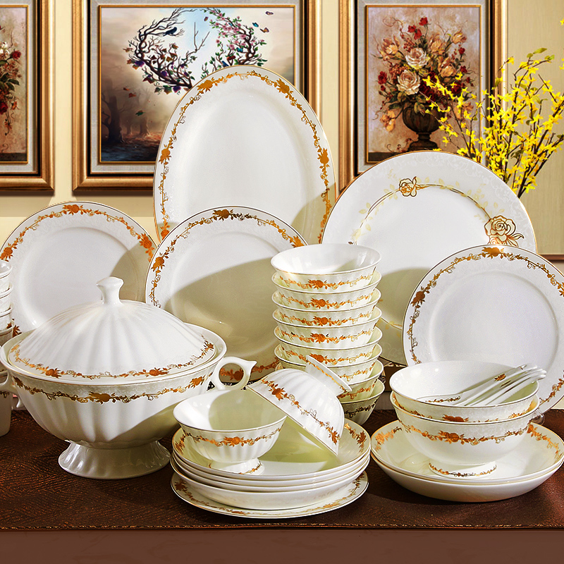 Red peony ipads porcelain tableware suit dishes suit European household wedding gifts creative ceramic bowl dish plate