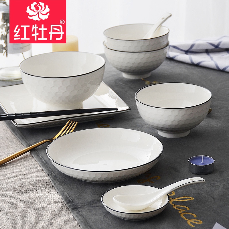Red peony ceramic tableware creative contracted rainbow such as bowl home dishes to eat dish bowl of a single large soup bowl