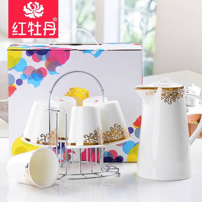 Red peony high - temperature water kettle cup suit coffee cup with a ceramic heat cold water kettle has the suit