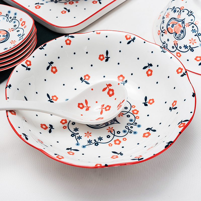 Red peony single ipads porcelain tableware large soup bowl household ceramics Macao 8 inches rainbow such as bowl bowl of salad bowl large bowl