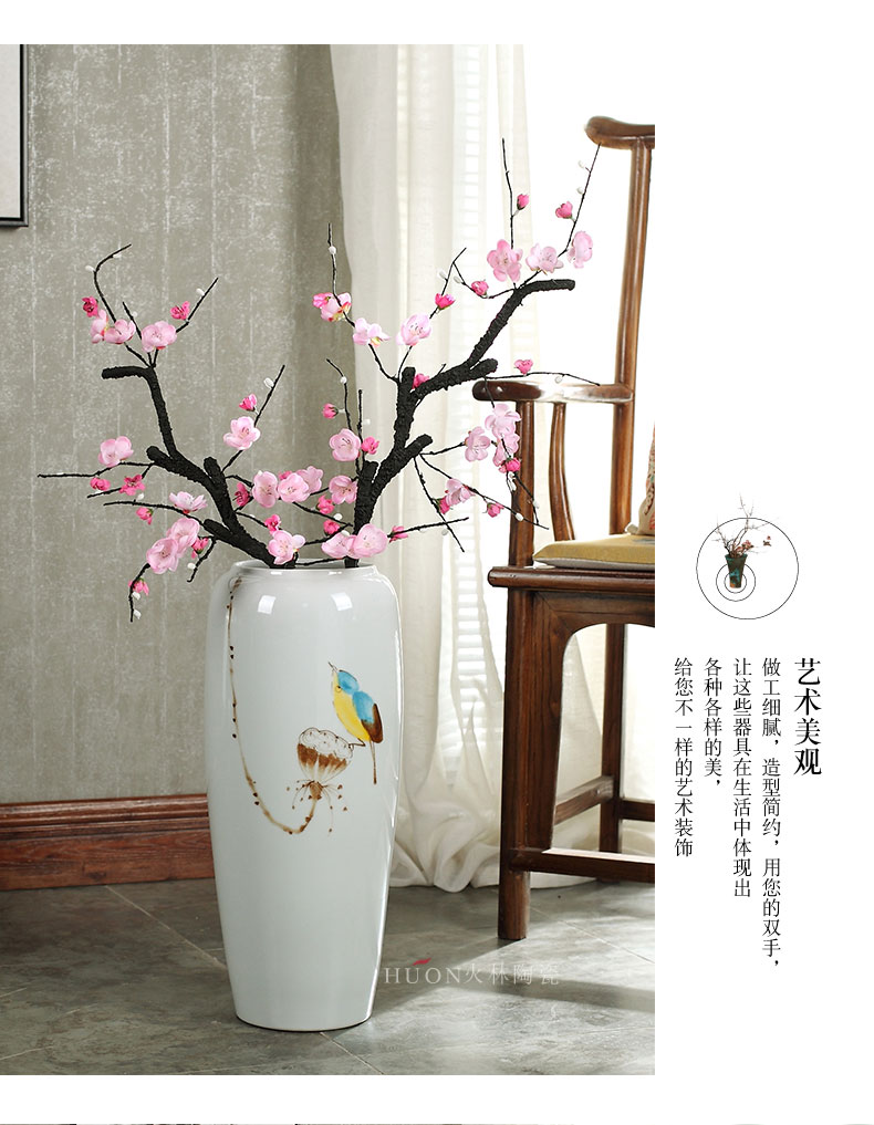 New Chinese style sitting room dining - room floor vase store window decoration flower implement jingdezhen ceramic plug-in dried flowers, furnishing articles