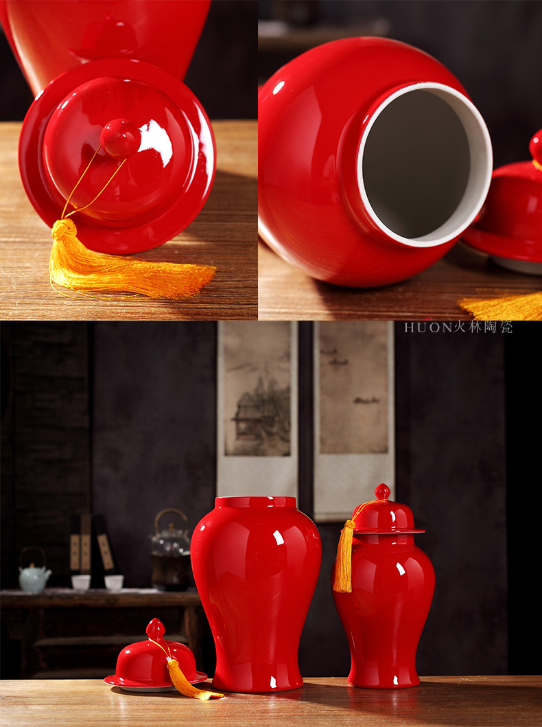 Jingdezhen ceramic tank storage tank general red vase of new Chinese style living room TV ark adornment desktop furnishing articles