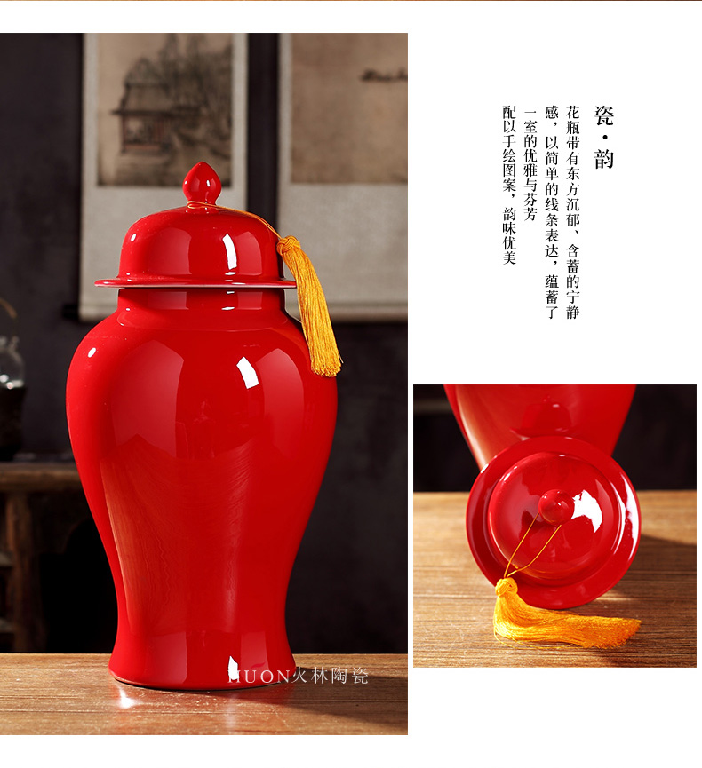 Jingdezhen ceramic tank storage tank general red vase of new Chinese style living room TV ark adornment desktop furnishing articles