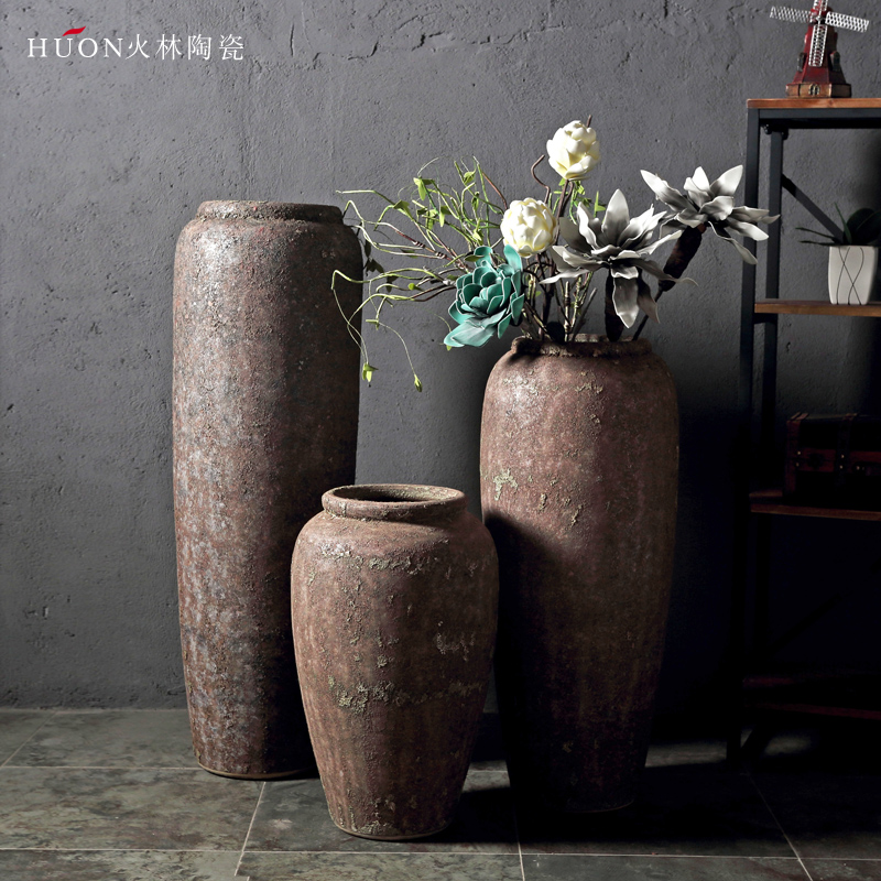 New Chinese style restoring ancient ways of jingdezhen ceramic POTS do old ceramic flower implement sitting room put dried flowers of large vases, coarse pottery furnishing articles
