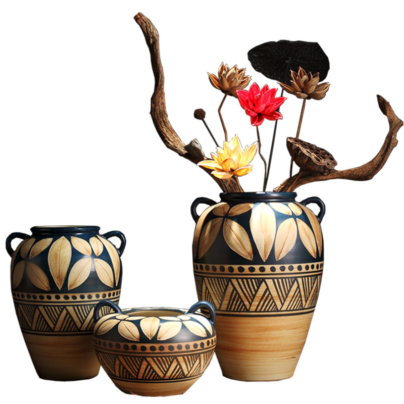 Composed of ancient earthenware jar are dried flower flower implement the original ceramic coarse pottery flowerpot vase do old zen simple furnishing articles