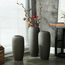 Jingdezhen ceramic floor-to-ground coarse pottery vase modern simple living room TV cabinet dry flower arrangement retro pottery pot