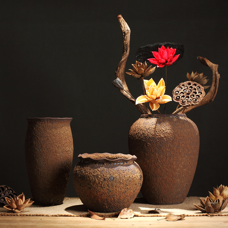 Chinese zen restoring ancient ways do old ceramic vases, creative home sitting room wine porch dried flowers floral furnishing articles