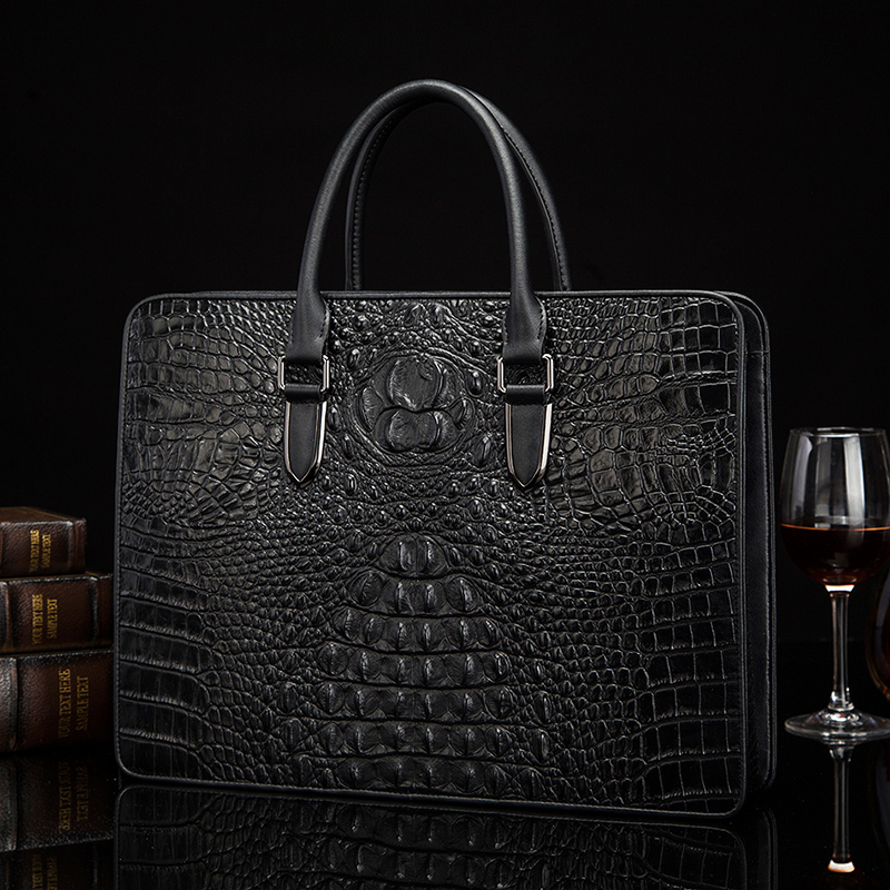 Sachet Men's Bag Crocodile Veins Bull Leather Business Large Capacity Men's Briefcase Computer Bag Upscale Handbag Man