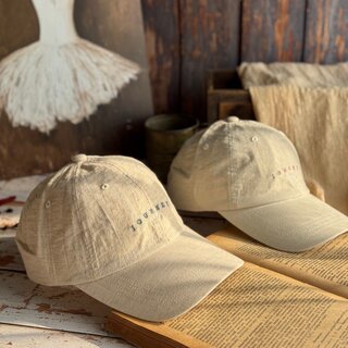 Japanese-Style Pleated Linen Journaey/Travel/Double Letter Embroidery Baseball Cap for Large Head Circumference That Makes the Face Look Smaller