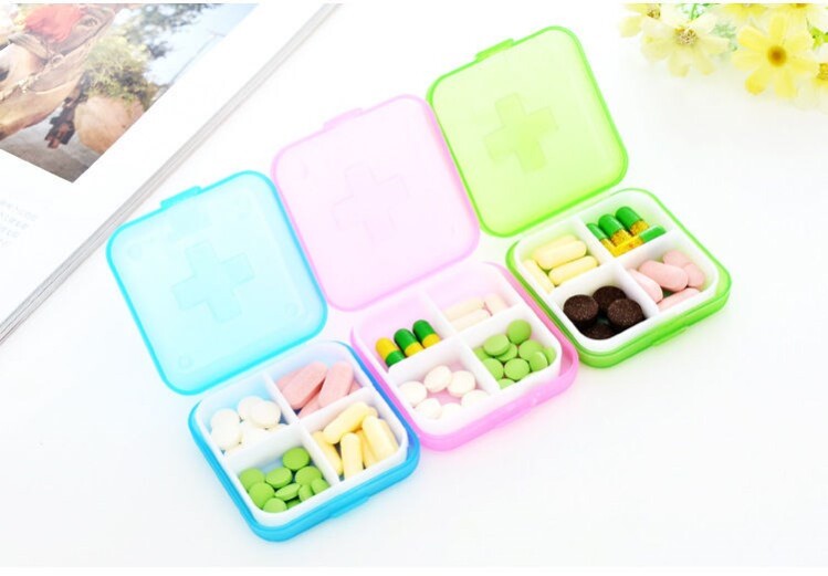 Four-grid Portable Medicine Split box Drug Ornament Mini Split-Containing Medicine Box Home Small Medicine Box Carry-on