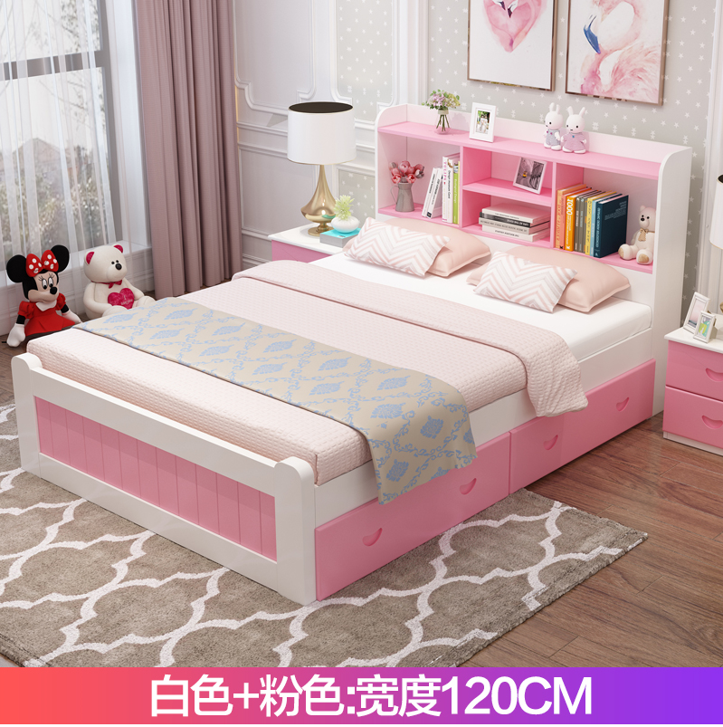 Solid wood simple 1 2 single bed princess children's bed 1 5 girls student bed multifunctional combination boy storage bed