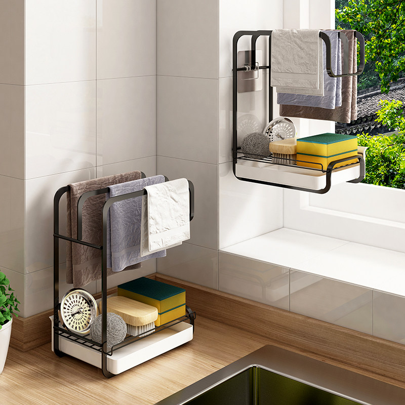 Rag Rack Kitchen Sink Shelf Home desk surface wall-mounted vinzer Dishwashing Cloth Shelf Towel Drain rack