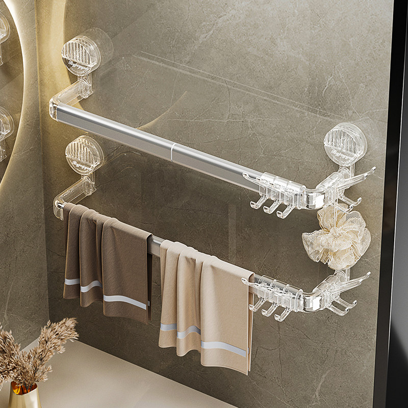 Euloitte towel rack free of punch toilet bathroom bath towels shelving towel rack toilet suction cup hanging rod-Taobao
