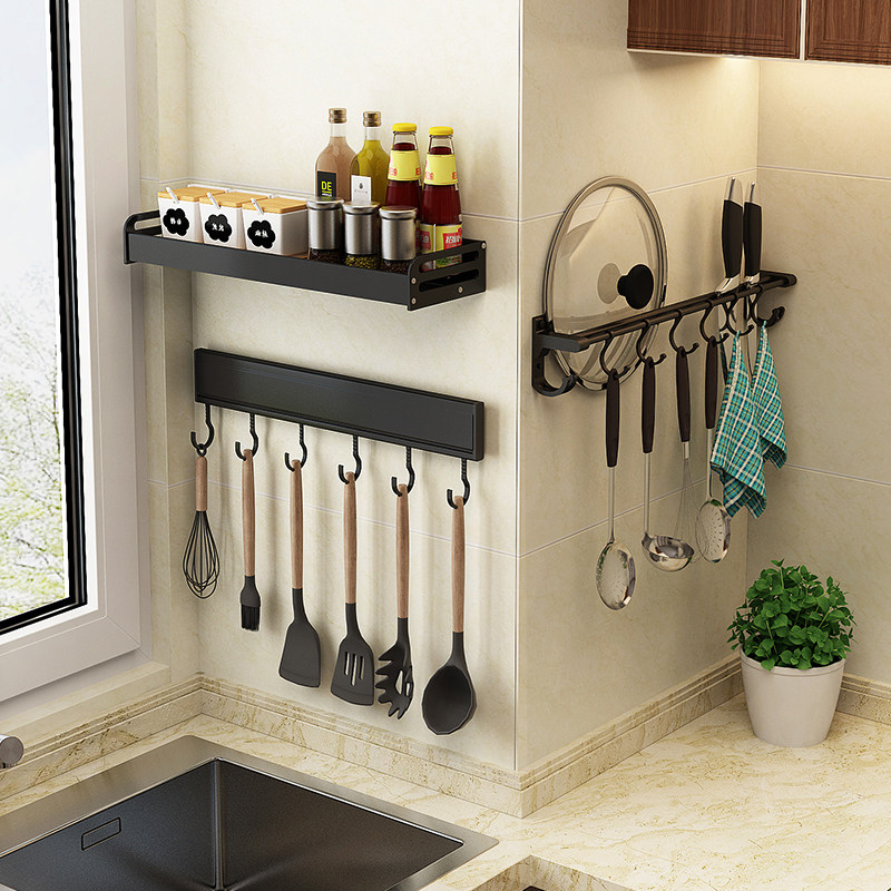 Punch-free kitchen hook rack Wall Wall wall hanging rod storage rack kitchenware rack spoon shovel storage rack
