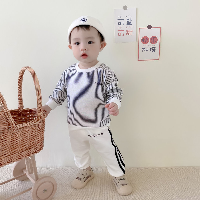 Children's Korean version thick cotton T in children's striped loose blouse male girl casual long sleeve boy dress spring fall 1-3