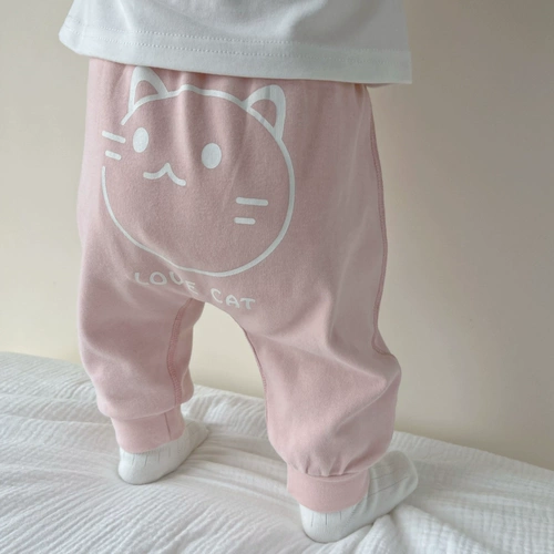 Детские осенние демисезонные хлопковые мультяшные штаны подходит для мужчин и женщин, высокая талия