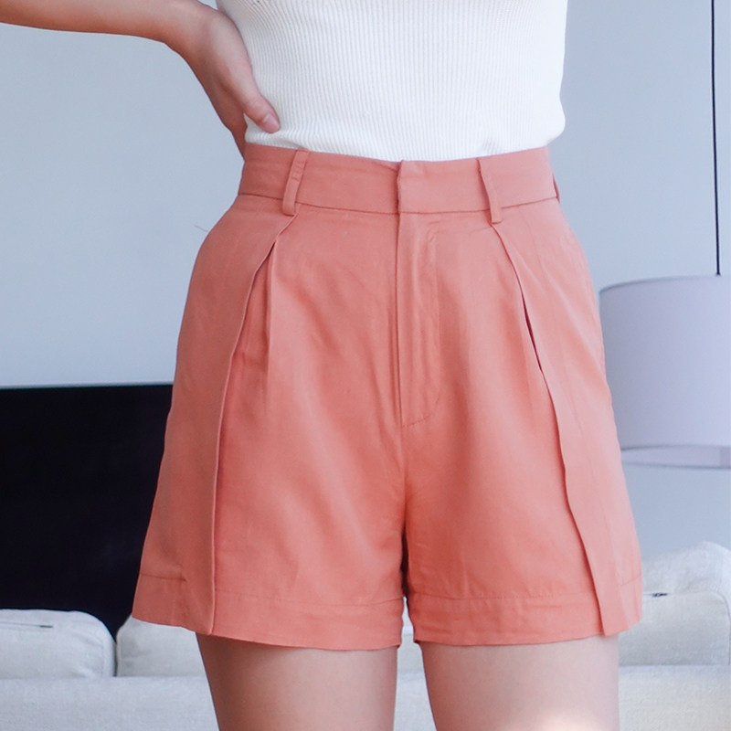 thecherrypie 21 summer Korean version high waist loose wide leg straight slim solid color casual short suit pants women