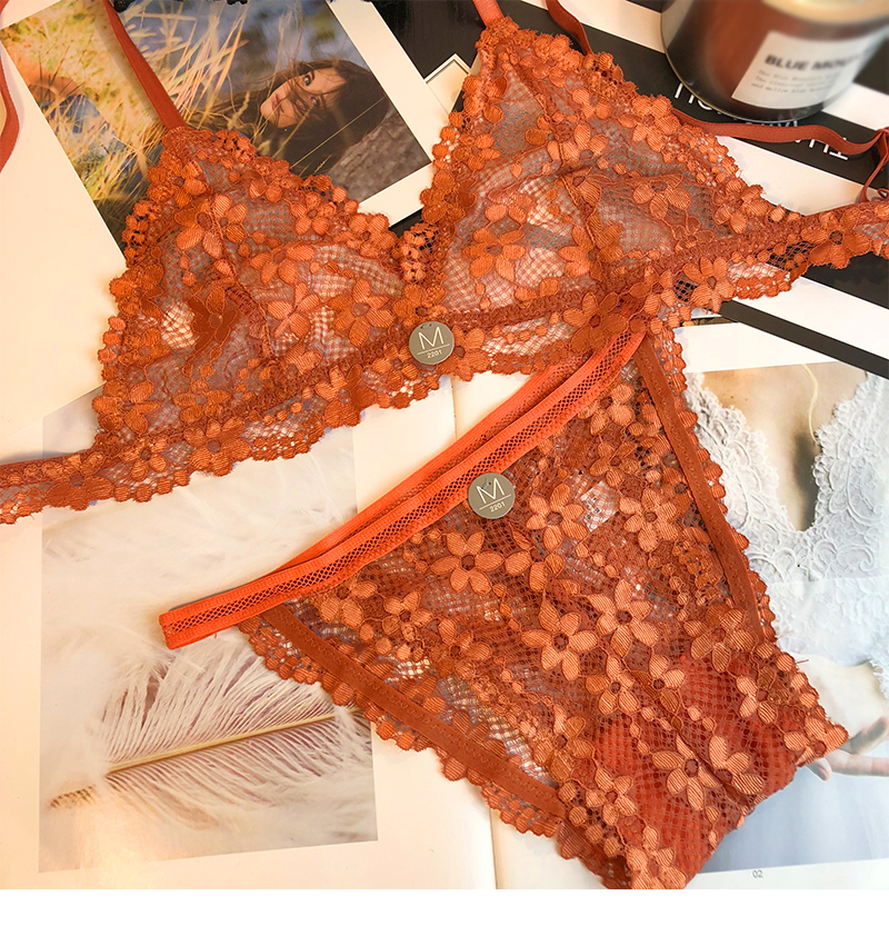 Đồ lót nữ cảm giác Pháp ren hoa bralette tam giác cốc không có vòng thép đặt cốc mềm ao lot