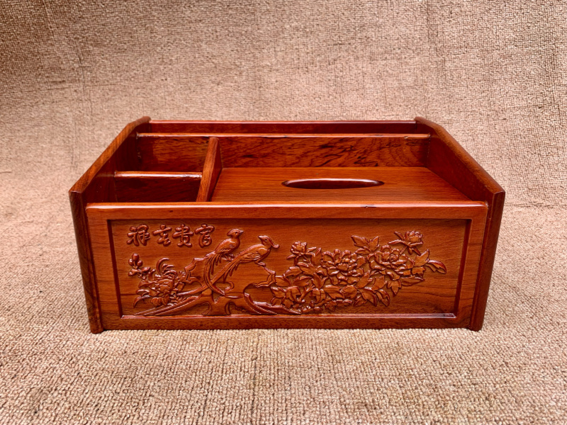 Vietnamese Rosewood Tissue Box, Living Room Dining Paper Box, Solid Wood Hollow Carved Flower Pattern Study Room Tissue Box, Desktop Tissue Box